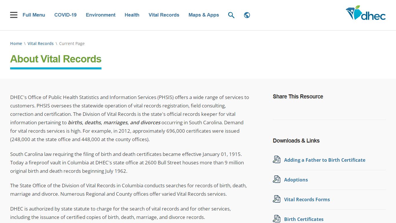 About Vital Records | SCDHEC